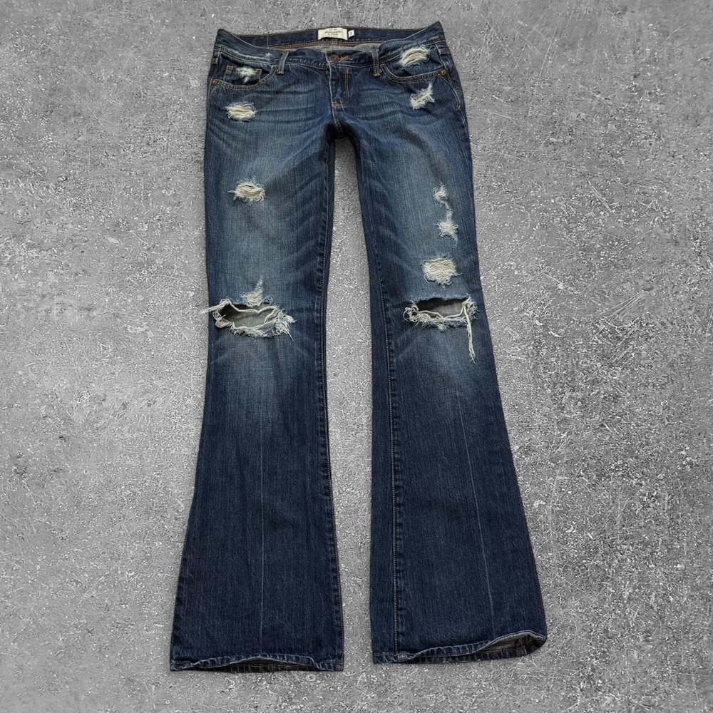 Abercrombie & Fitch Vintage Y2K Low Rise Flare Distressed Jeans Blue Size 2